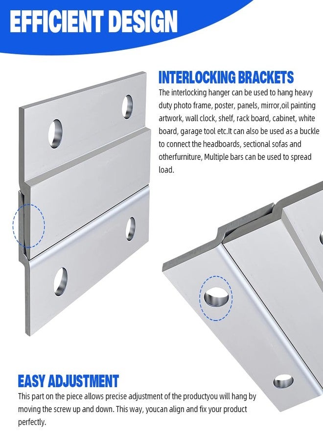 Serplex طقم علاقات Serplex® Cleat مقاس 2 بوصة، زوجان، يتحمل وزن 30 رطلاً، لتعليق الصور الثقيلة، وإطار المرآة، وقوس التثبيت على الحائط، مصنوع من الألومنيوم، مزود بخطافات متينة، ومشابك للجدران الجافة، ولوحة قماشية كبيرة، ولوح رأس سرير، ولوح أبيض، معدني - Image 3